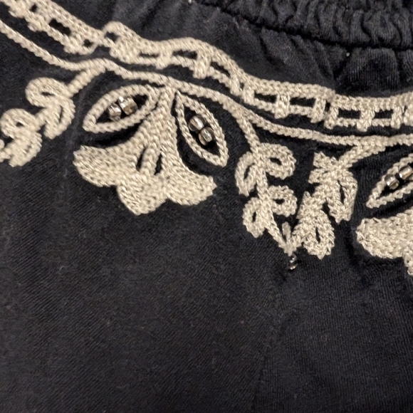 PEASANT Top Embroidered Beaded Ruched Bohemian Smocked Medium - Picture 6 of 11